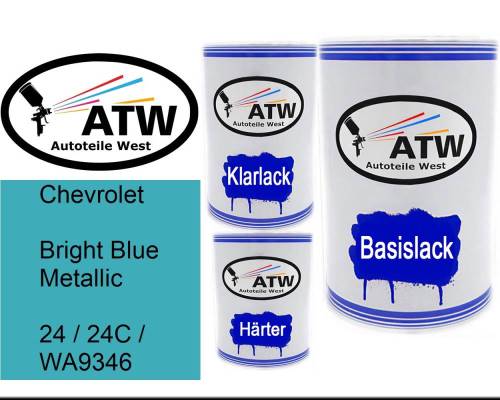 Chevrolet, Bright Blue Metallic, 24 / 24C / WA9346: 500ml Lackdose + 500ml Klarlack + 250ml Härter - Set, von ATW Autoteile West.